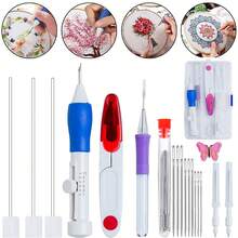 1 Set DIY Embroidery Punch Needles, 3 Sizes Embroidery Needles, Felt Punch Needle Crochet Knitting Sewing Punch Pen Kit, Beginner Handcraft Tools, DIY Embroidery Pen (Random Color)