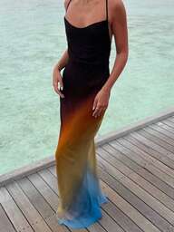 Vestido elegante y sexy de espalda descubierta con efecto ombré, para verano