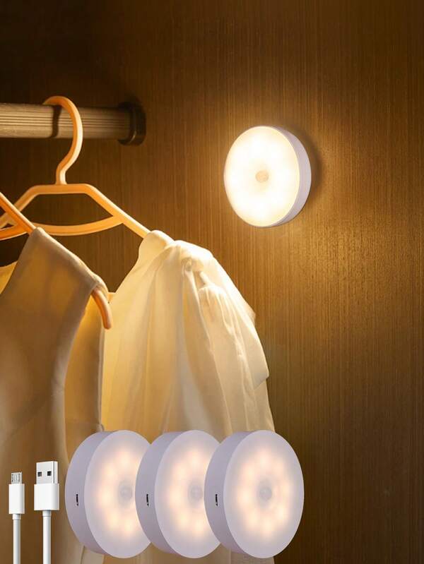 1pc LED Light With Motion Sensor, USB Rechargeable, Suitable For Kitchen Cabinet, Wardrobe And Staircase Lighting, Wireless LED Light For Cupboard