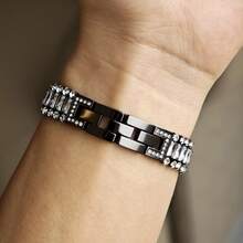 Stainless Steel Metal Watch Band For Apple Watch, Fashion Rhinestone Design For Women, Suitable For Office, Fitness, Party, Comes With Connectors And Adjustment Tool, Fits Wrist Size 15cm-18cm, Available In Black/Rose Gold/Silver/Gold, Compatible With Apple Watch S10/Ultra 1/Ultra 2/S9/S8/S7/S6/S5/Series 4/SE, Fits 40mm/41mm/42mm/44mm/45mm/46mm/49mm Watch Faces