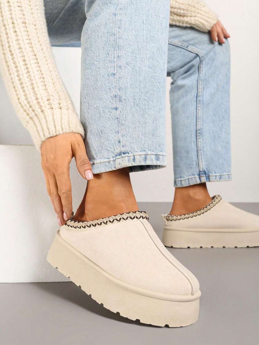 Platform Snow Boots With Short Shaft - Beige - View 1