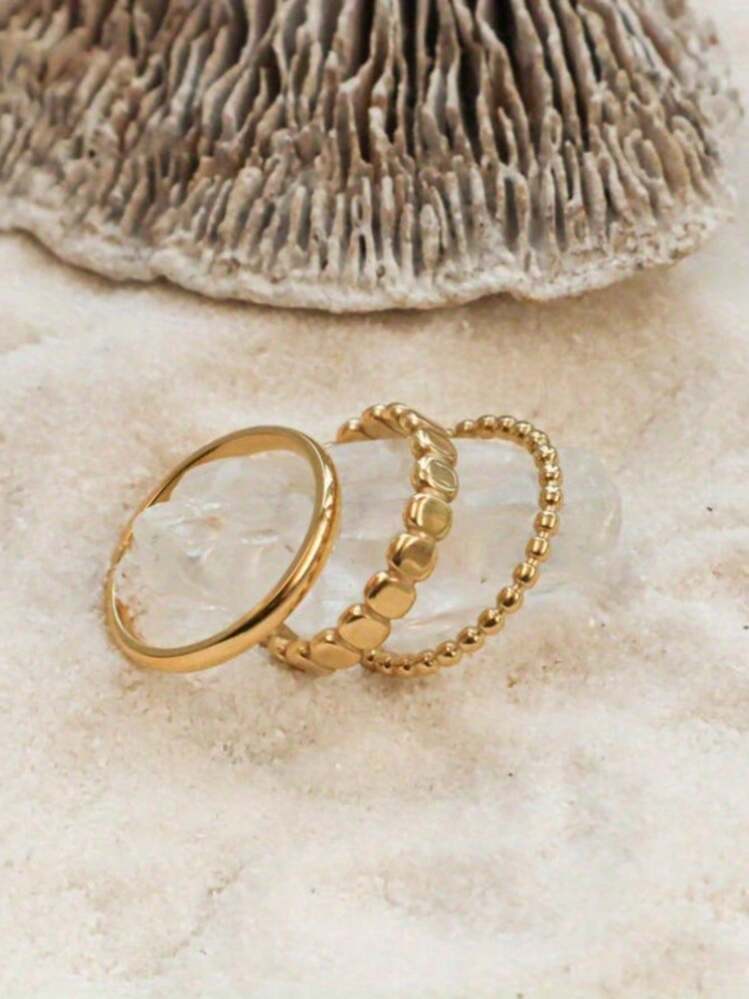 WaterProof-Dainty Ring Set Of 3, Waterproof Rings, Gift For Her, Boho Rings, Minimal Ring, Stacker Ring - Ring Set - View 5