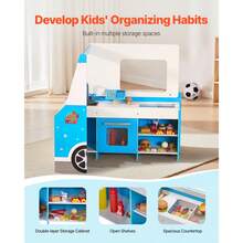 Ice Cream Cart For Kids, 20+ PCS Ice Cream Truck Wooden Playset, Pretend Play Stand With Steering Wheel & Chalkboard, Payment Scanner & Freezer, Faucet & Sink, Suitable For Kids 3-7 Years Old - 彩色 - 查看 4