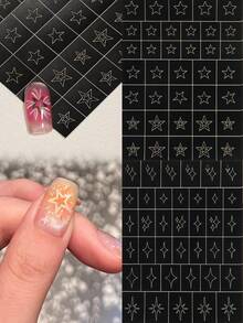 6件套镂空喷墨贴纸，包含星星、爱心、蝴蝶、火焰、花朵图案模板，喷墨美甲辅助工具贴纸，美甲用品 - 黑色 - 查看 2