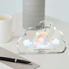 Presente Personalizado de Batizado Placa Acrílica em Formato de Nuvem com Animais, Lembrança Personalizada com Nome, Data, Menino ou Menina, Presente de Batismo