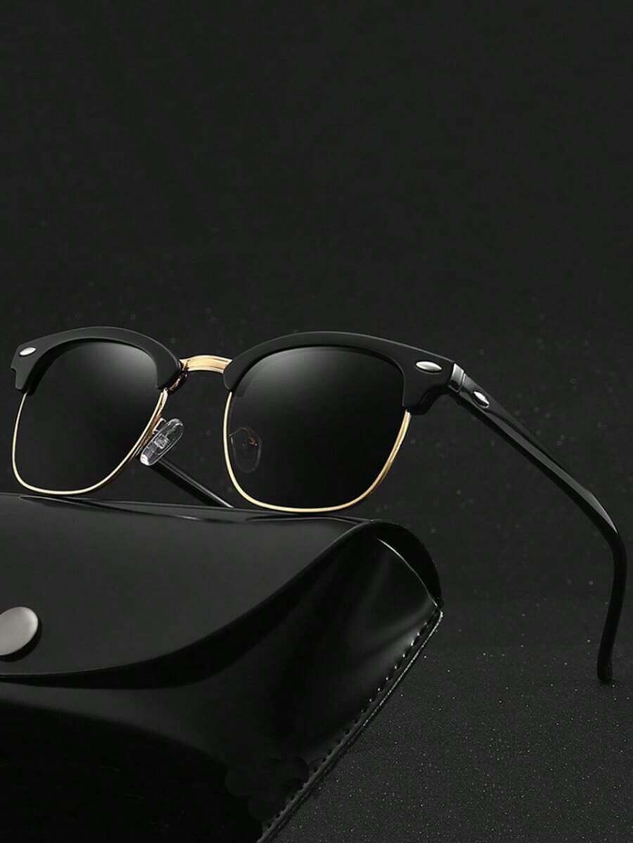 Men's Vintage Metal Half-Frame Fashion Eyeglasses For Summer Beach Vacation,Outdoor,Travel - 深灰色 - 查看 1