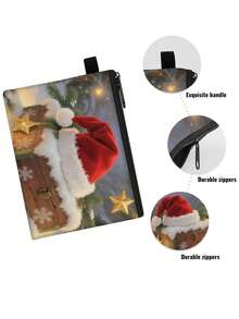 1 pieza Monedero compacto con cremallera, bolsa con cremallera de poliéster de moda y duradera con estampado gráfico con temática navideña, ideal para guardar monedas y pequeños artículos esenciales, regalo divertido con cierre , material duradero, fácil de mantener