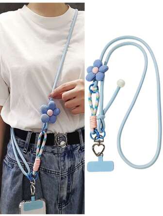 1 件可调节双色编织挂绳，多功能三合一设计，适用于手机壳、斜挎包、钥匙扣，个性化高端防丢带，适合女性