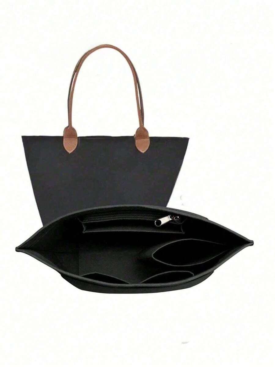 2025 Sac fourre-tout Organisateur de sac à main multi-poches en feutre avec fermeture éclair. Cadeau pour femmes, accessoires de voyage. 1 pièce Sac intérieur portable - Organisateur de rangement et de tri - Parfait pour l'organisation des sacs à bandoulière - Facile à nettoyer, durable, accessoires polyvalents - Noir - Voir 1