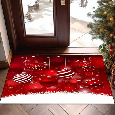 Christmas Doormat - Snowflake & Red Bell Design, Non-Slip, Machine Washable Polyester Carpet, Suitable For Indoor/Outdoor Use, Great For Entryway, Bedroom And Home Decor