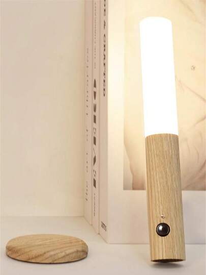 1pc Motion Sensor Night Light, Magnetic Wall Lamp, Indoor Wooden Wall Mount Light Wardrobe, Indoor LED Magnetic Rechargeable Portable Lamp For Corridor Bedroom Closet Desk Stairway Cabinet