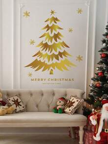 1/2/3pcs Christmas Wall Stickers, Christmas Elements Gold Christmas Tree Wall Stickers, Living Room Bedroom Home Holiday Decorative Wall Stickers, Self-Adhesive And Removable, No Electricity Required.Perfect Christmas Gift For Lovers, Parents And Friends. ﻿