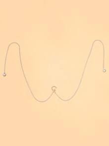 1pc Fashionable Silver Metal Chain Lip Stud, Rhinestone Tassel Face Jewelry, Gothic Style Accessory - Silver - View 8