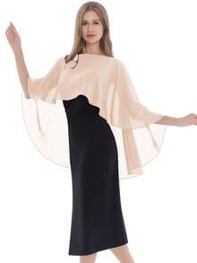 1 pièce Poncho de couleur unie pour femme, châle en mousseline de soie élégant pour femmes, châle léger et respirant pour protection solaire, convient comme châle de manteau du soir, mariage, danse, fête, cape, vêtements d'automne pour femmes toutes saisons - Multicolore - Voir 8