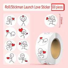 500pcs/Roll Stick Figure Stickers, Cartoon Cute Creative Labels, Round Stickers For Scrapbooking, Mother's Day Stickers, Gift Wrapping Heart Stickers - Multicolor - View 15