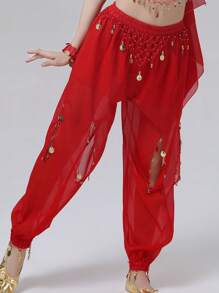 女式肚皮舞硬币灯笼裤侧开叉亮片雪纺裤宽松阿拉伯哈伦裤万圣节服装派对舞蹈服