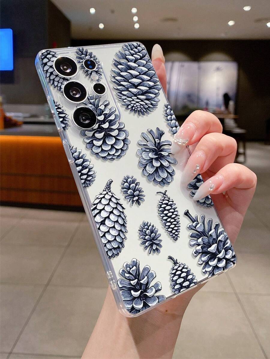 1 buah Casing Ponsel Minimalis Layar Penuh Motif Kerucut Pinus Transparan Lembut TPU Tahan Guncangan Anti Gores Anti Sidik Jari, Pelindung Lensa Kamera Kompatibel Dengan Apple, Nothing, Pixel, INFINIX, Redmi - MultiWarna - View 1