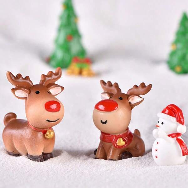 3 pièces d'accessoires de paysage miniature en résine de Père Noël, renne et bonhomme de neige, cloches de chaussettes de Noël, petits ornements pour la décoration de Noël à la maison