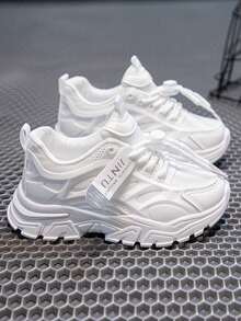 1 双女孩可爱时尚 PU 设计休闲运动鞋，个性化运动鞋，适合日常穿着、上学、运动、所有季节 - 白色 - 查看 6