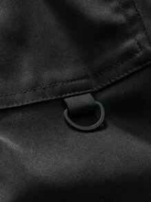 Men's Casual Loose Fit Short Sleeve Woven Black Shirt, Fashion Plain Urban Boxy Shirt, For Friends