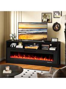 65" Fireplace TV Stand For Living Room With 60" LED Electric Entertainment Center, Modern TV Cabinet For 75" TVs With Open Storage Shelves - Xem 5