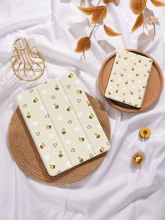 简约蜜蜂花卉图案平板电脑保护套，兼容 iPad 9.7/10.2/10.5/10.9/12.9/Pro 11（第十代），兼容三星 Galaxy Tab S6 Lite 10.4 英寸，兼容 Kindle Paperwhite（第十二代，2024 年发布），Kindle（第十一代，2022 年发布），Kobo Clara Colour，柔软防摔，智能支架/自动唤醒/睡眠功能