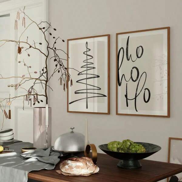 2 Stück minimalistisches skandinavisches Weihnachts-Wandkunst-Set - moderne festliche Liniengrafiken, abstrakte Feiertags-Wanddekoration für Wohnzimmer, Schlafzimmer, Wanddekoration, Heimdekoration, Herbstdekoration, Weihnachtsdekoration, Weihnachtsdekoration Zuhause, Weihnachtsplakate, Winterdekoration