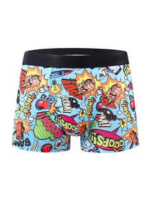 6 piezas de bóxer tipo brief para hombres con estampado aleatorio de graffiti, ropa interior gráfica, adecuada para Navidad
