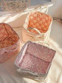 1 pieza Cesta de almacenamiento con estampado floral todo sobre acolchado, cesta de lavandería de gran capacidad, cesta de aperitivos, bolsa de almacenamiento portátil plegable con asa para mujeres y niñas, cesta de almacenamiento desmontable para cosméticos, juguetes, cuidado de la piel, maquillaje, multiusos, organizador de cosméticos, decoración del hogar, sala de estar, dormitorio, baño, artículos esenciales para el dormitorio - Multicolor - Ver 2
