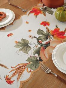 1 pièce Chemin de table en polyester imprimé numériquement, motif citrouille et blé, convient pour la table à manger, le meuble TV, la commode, les étagères, la décoration d'intérieur, les festivals, Halloween, les fêtes, les mariages, toutes les saisons, plusieurs tailles disponibles