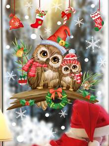 1/2/3pcs Christmas Wall Stickers, Owl Branch Snowflake Wall Stickers, Window Glass Christmas Decoration, Self-Adhesive Wall Stickers, Self-Adhesive Detachable, No Electricity Required.Perfect And Christmas Gift For Couples, Parents And Friends. Christmas Decorations Christmas Decorations Home Home Decor Room Decor