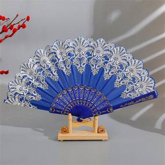 1개 동방 스타일 화이트 실버 접이식 팬, 결혼식, 동방 복식 및 치파오 액세서리에 적합