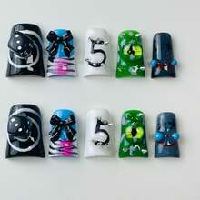 Punk Duckbill Press - On Nails Set, Handmade 3D Dice & Bow Accents, Edgy Design For Bold Looks, Reusable 10 Pcs - Black - View 5
