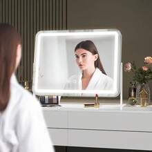 Large Makeup Mirror With Light Strip, 5X Magnifying Glass Illumination, Makeup Mirror Desktop, Smart Touch Desktop, Mirror Strip With 3-Color Adjustable Lighting, Suitable For Dressing Table And Makeup Table Desktop - White - View 9