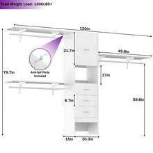 Walk-In Closet Organizer System With Doors & Drawers & Shelves  Adjustable, Adjustable Width, With Drawers, With Storage Shelves, With Doors, Sturdy - 白色 - 查看 6