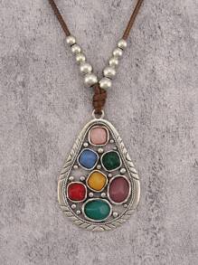 1 件波西米亚风格水滴吊坠项链，适合女士，时尚复古多色树脂绿松石项链，树脂配饰，适合海滩、日常佩戴，适合送给女朋友、姐妹、长辈的礼物