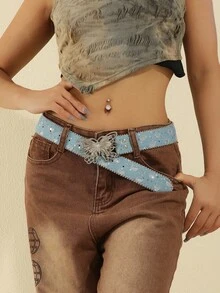 1pc Bohemian Vintage Solid Color Belt, Y2K Girly Leather Belt, Suitable For Dresses, Suits, Jeans, Formal Occasions, Casual Outings, Parties, Music Festivals, Etc. - Butterfly Buckle - View 2