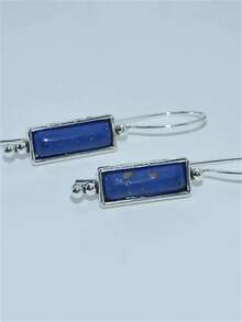 一对波西米亚风格长方形蓝色仿绿松石镶嵌耳环，适合女性日常、派对、旅行佩戴，可作珠宝礼品。 - 銀色 - 查看 4