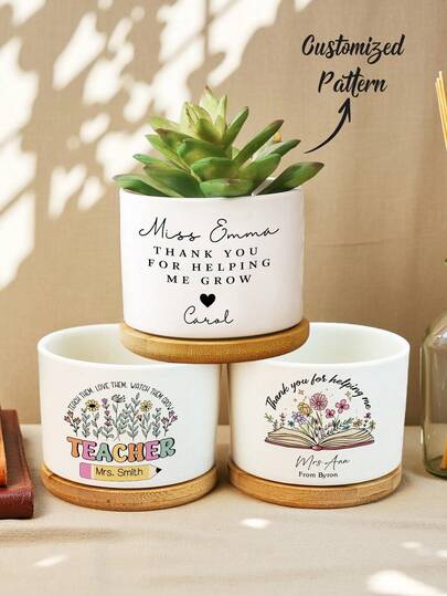 1pc Personalized Teacher's Day Gift, Customized Name Flower Pot, Classroom Flower Pot, Personalized Back To School Gift, Office Desk Decoration, Teacher/Mom/Wife/Daughter's Back To School Gift,Christmas Gift Supplies