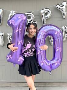 1 Stück 32 Zoll lila Zahl Folie Ballon & 10 Stücke lila Satinband Schleifen, Dekorationen für Geburtstag, Jahrestag, Party, Fotoshooting, Prinzessin Geburtstag, Valentinstag, Familien Geburtstag, Baby-Shower, Junggesellinnenabschied, Outdoor Shooting, elegante traumhafte Geburtstagballons, süße Geburtstagsdekoration (lila Geburtstag 0-9 Jahre alt), Mittwoch Thema Geburtstag, Neujahr, Weihnachten