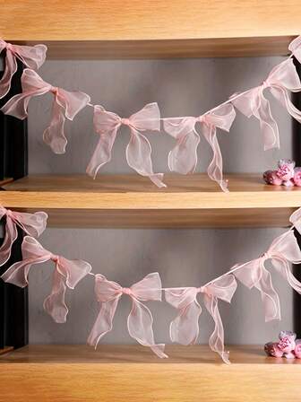 12 Bows Elegant Pink White Black Bow Garland,Princess Theme Party Decor For Birthdays, Pink,White,Black,Purple Valentine's Day & Weddings,Perfect For Shelves, Walls & Background Decoration,Room Dec, Party Favors