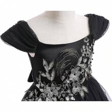 Vintage-Inspired Off-The-Shoulder Gown For Teens - Lace Embroidered Formal Dress For Pageant, Wedding Guest & Holiday Ball - 經典黑 - 查看 2