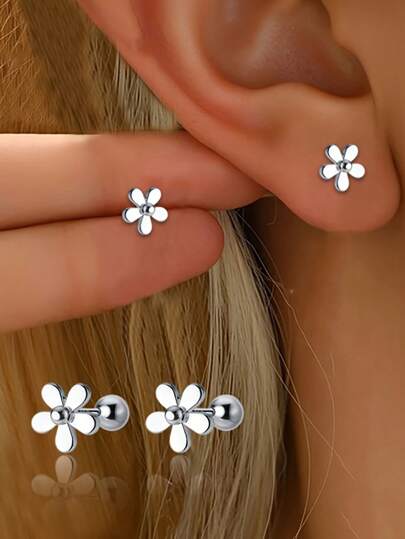 1 paire de boucles d'oreilles à tige en fleur à 5 pétales en argent S925 pour femmes, hypoallergénique, , convenant pour un port quotidien, la fête des mères, la remise des diplômes, les tenues de voyage