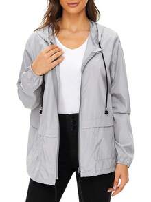 Packable Waterproof Lightweight Women's Rain Jackets With Hood Windbreaker - Grey - View 1