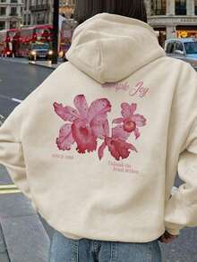 Women's Casual Graphic Print Loose Fit Thermal Lined Hoodie Sweatshirt, Winter