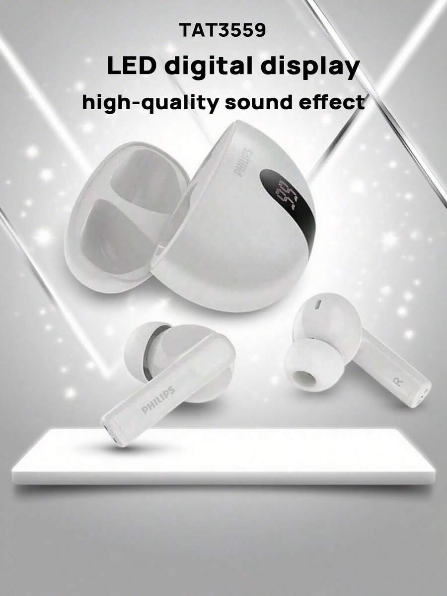 PHILIPS TAT3559 In-Ear Wireless Bluetooth Headphones Bluetooth V5.4 High-Quality Sound With ANC Active Noise Cancellation Technology Deep Noise Cancellation And 20-Hour Battery Life (White) - White - View 1