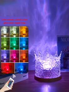 1个梦幻火焰公主皇冠水波旋转投影灯，具有多种颜色模式，是一款多功能氛围投影夜灯，也是生日和节日的完美浪漫礼物。适用于万圣节、圣诞节、感恩节、复活节、情人节和其他重大节日。 - 皇冠玻璃水紋燈 - 查看 3