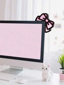1pc/2pcs Kawaii Pink Bow Monitor Decoration – Kawaii Desktop Hanging Decoration ,Cute Screen Ears For Aesthetic Desk Setup, Pink Gaming Decoration , Pastel Desk Accessories For Gamers & Streamers Perfect Aesthetic Addition To Gaming Room, Workspace, Home Office DIY Setup, - Multicolor - View 5