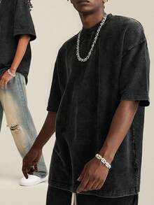 3 Pack Men's Vintage Washed Oversized Cotton T Shirts Loose Fit Short Sleeve Casual Streetwear Unisex Tops - Đen + kaki + xanh dương - Xem 2