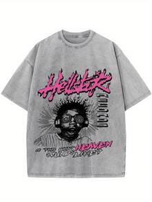 Retro Printed Men's Vintage Round Neck Short Sleeve Cotton T-Shirt, Casual Summer T-Shirt For Everyday Street Style - 灰色 - 查看 1